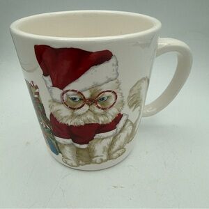 Pier 1 Ironstone Theodore Christmas Grumpy Cat 20oz coffee Mug Chipped